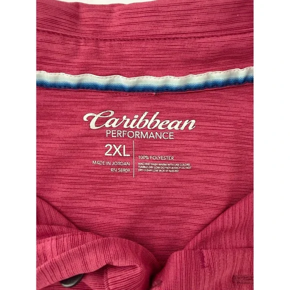 Caribbean Performance Mens 2XL Pink Space Dye Polo Shirt Short Sleeve Golf Top - Picture 2 of 4